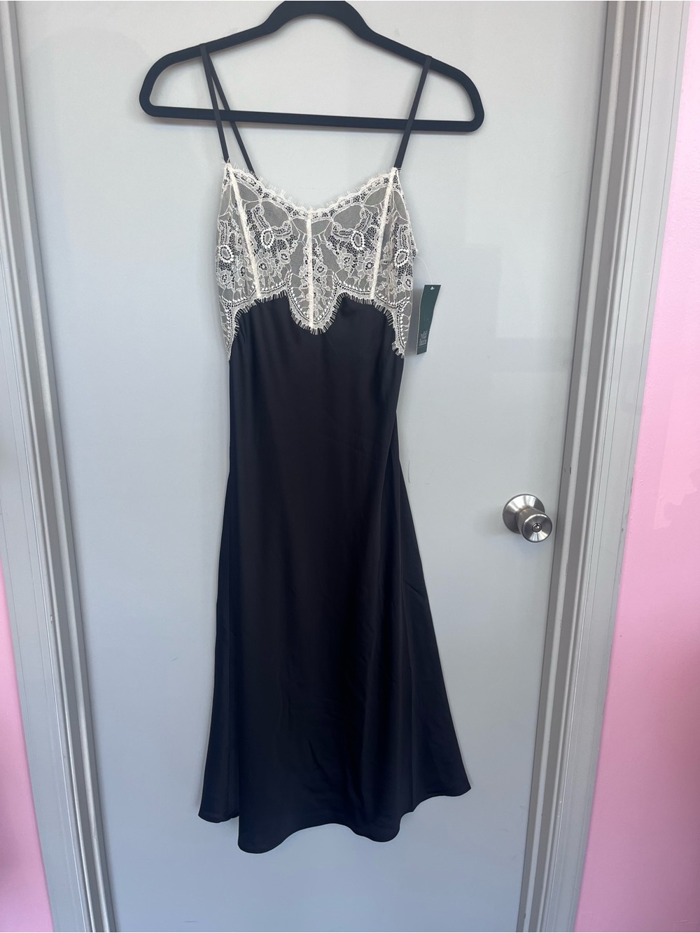 wild fable Black Slip Midi Dress with White Lace Bodice